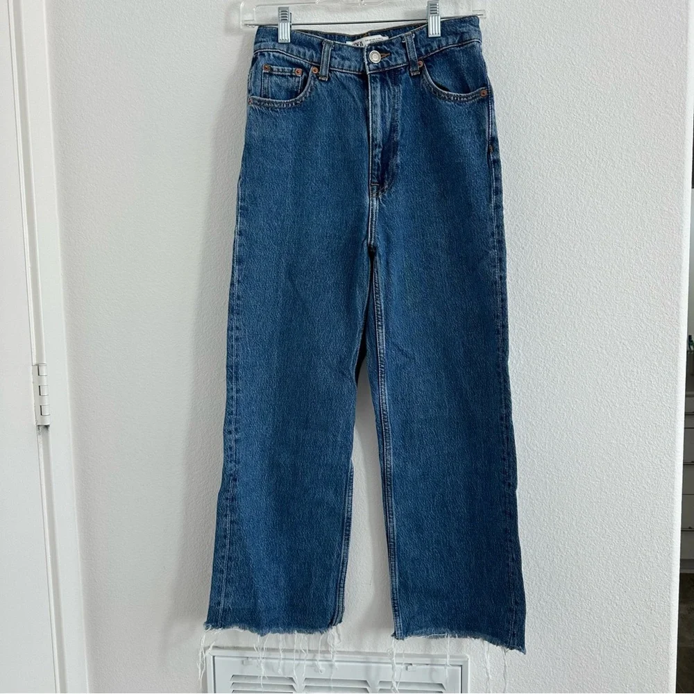 Zara Wide Leg Blue Denim Jeans Size: 2